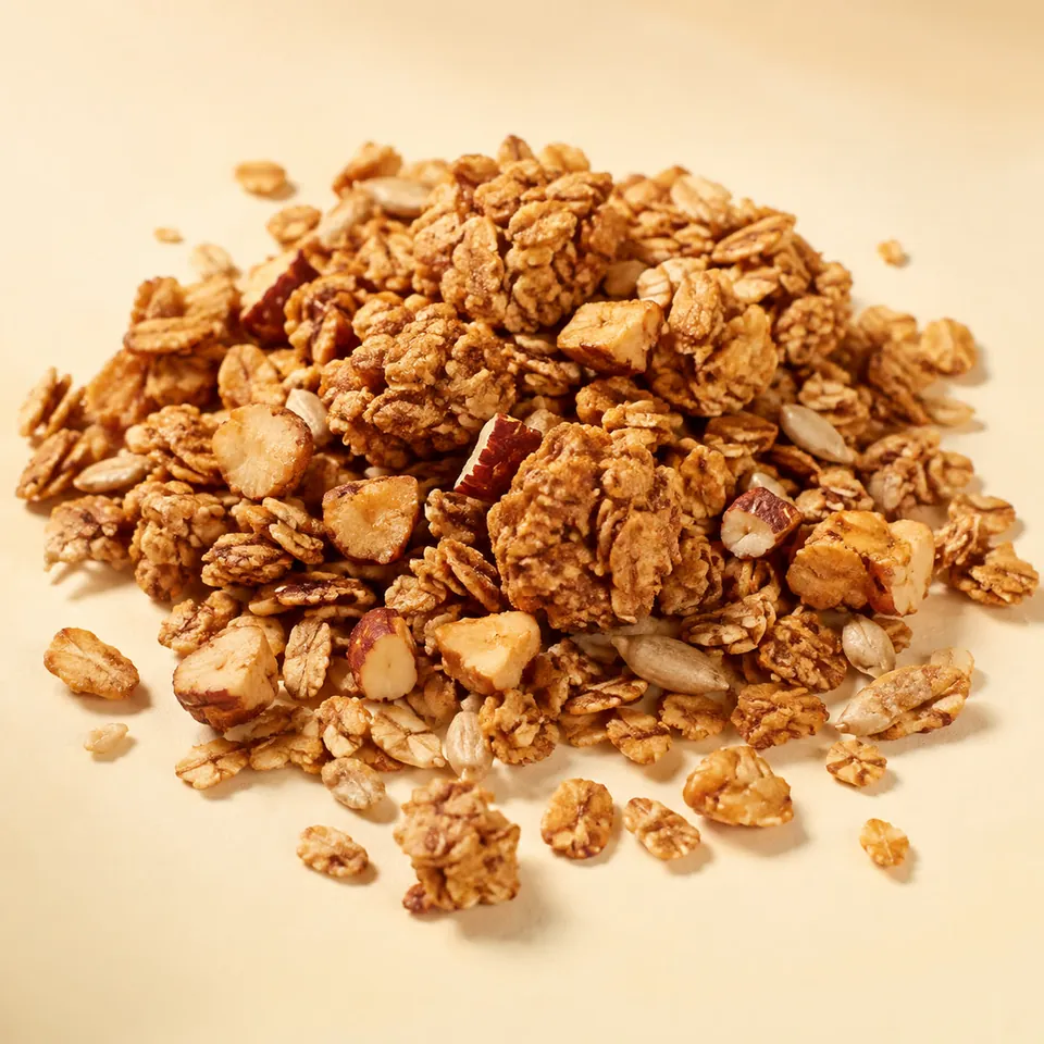 Granola sendo servida sobre açaí em copo oficial do Casca Açaí.